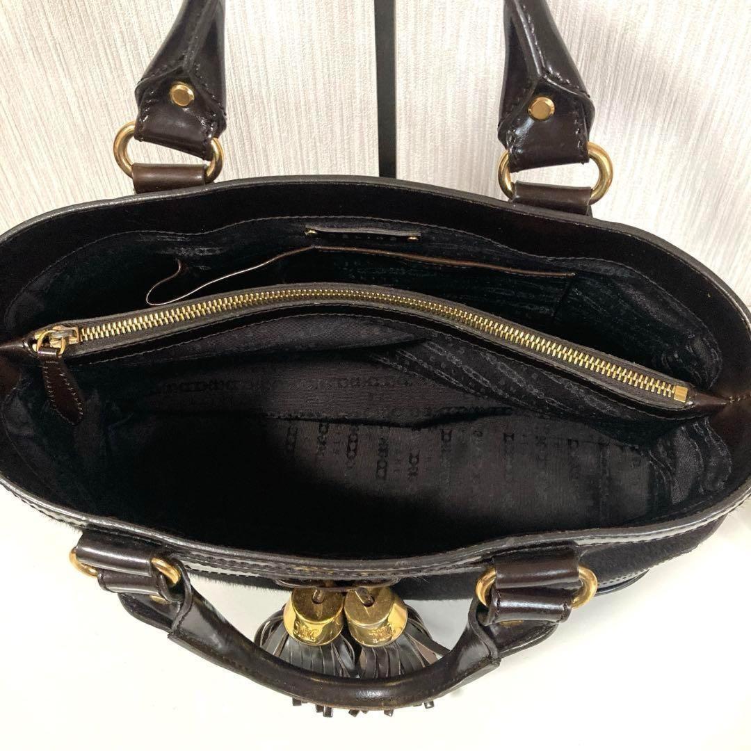 CELINE Hand Bag Tote Purse Leather Dark Brown Authentic