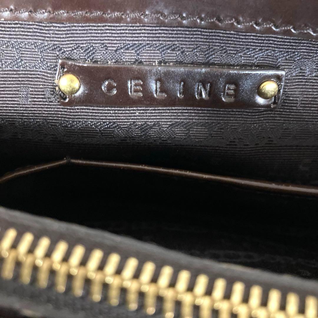 CELINE Hand Bag Tote Purse Leather Dark Brown Authentic