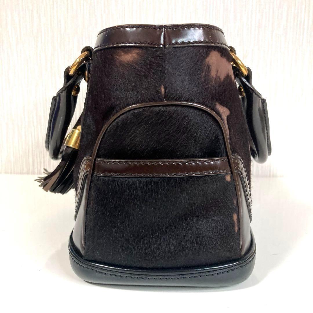 CELINE Hand Bag Tote Purse Leather Dark Brown Authentic