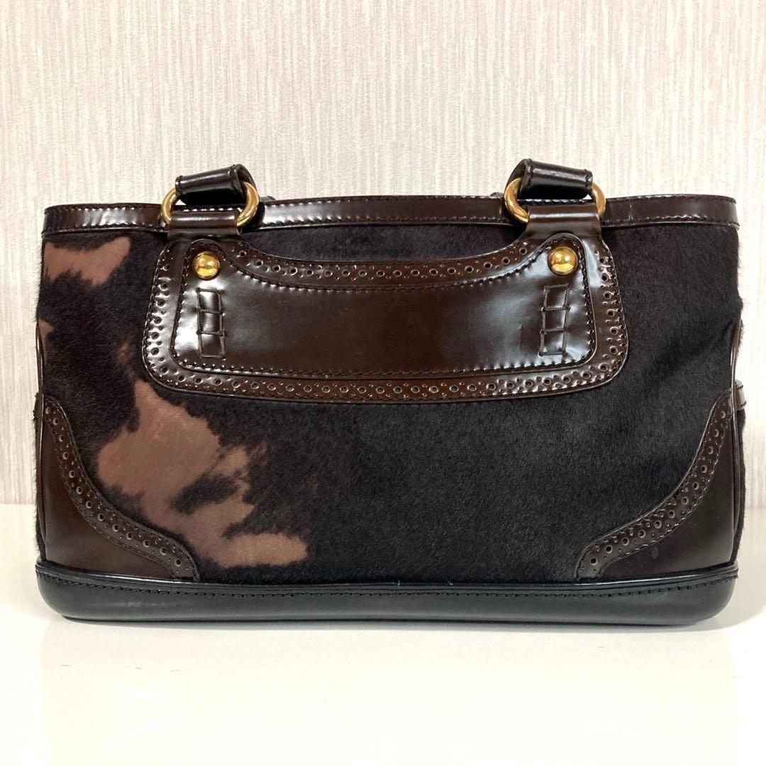 CELINE Hand Bag Tote Purse Leather Dark Brown Authentic