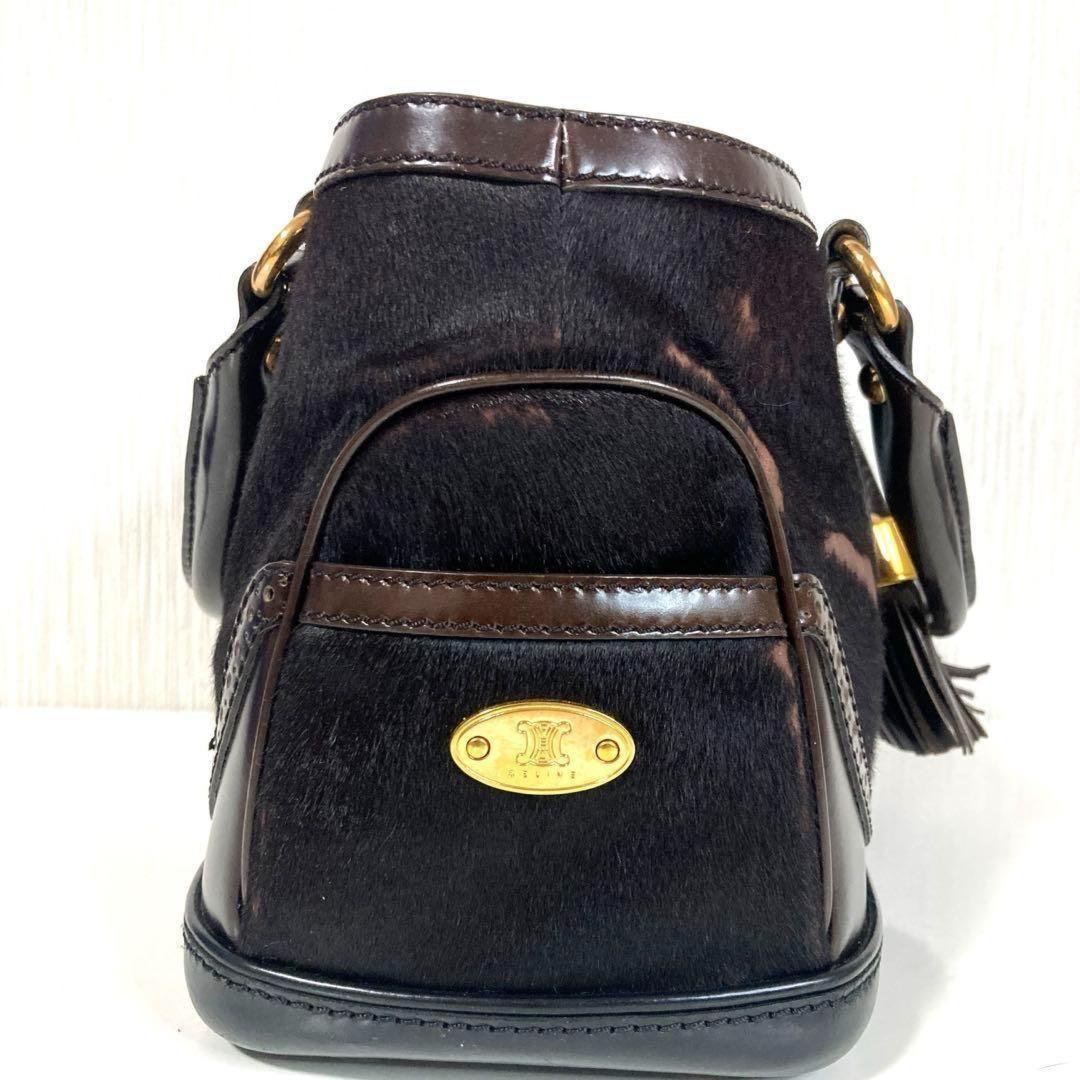 CELINE Hand Bag Tote Purse Leather Dark Brown Authentic