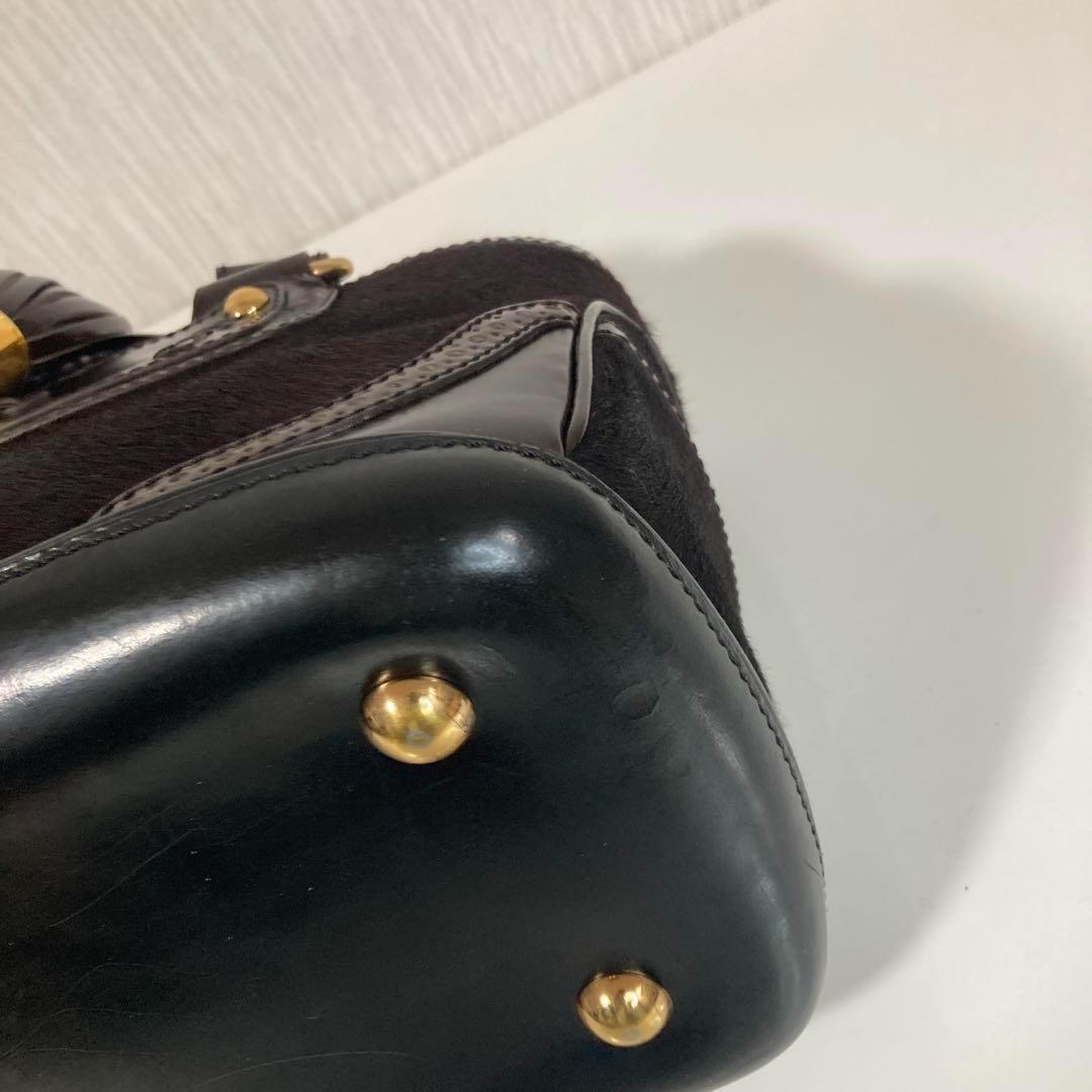 CELINE Hand Bag Tote Purse Leather Dark Brown Authentic
