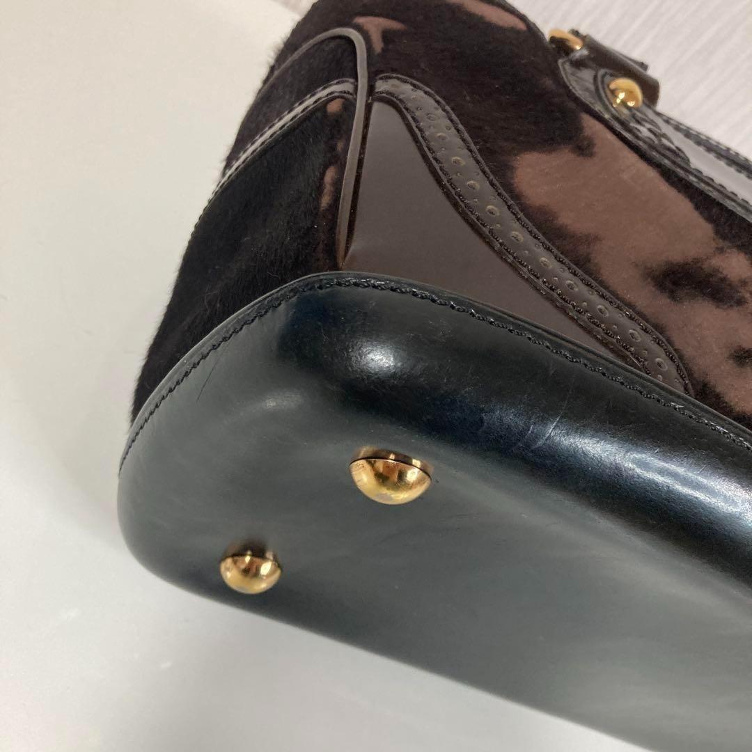 CELINE Hand Bag Tote Purse Leather Dark Brown Authentic