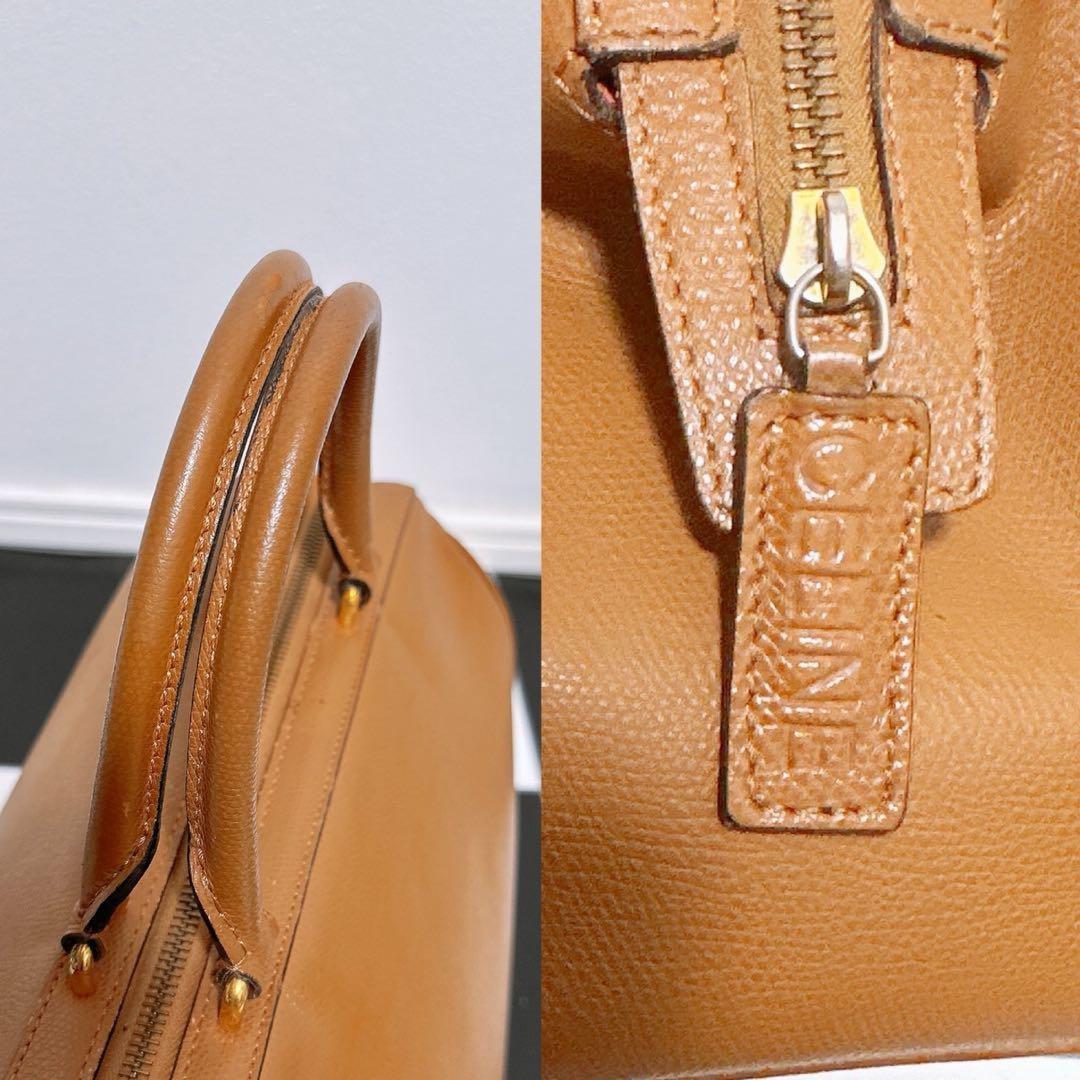 CELINE Hand Bag Tote Purse Leather Camel Authentic
