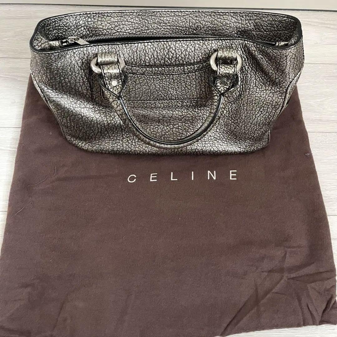 CELINE Hand Bag Tote Purse Boogie Leather Silver Authentic