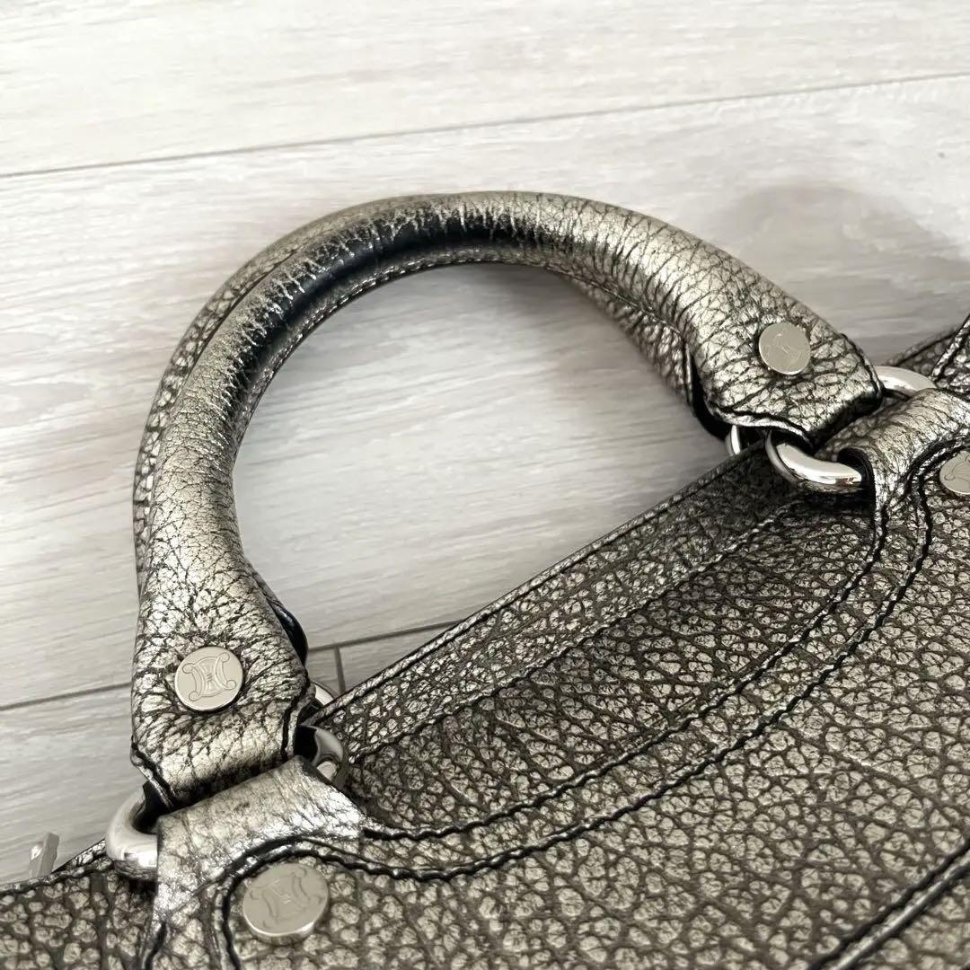 CELINE Hand Bag Tote Purse Boogie Leather Silver Authentic