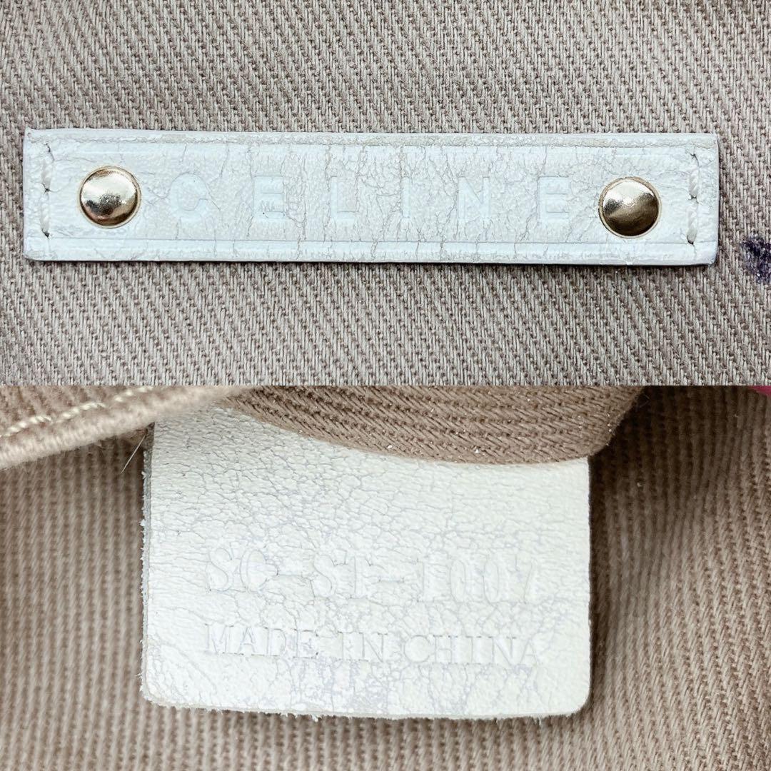 CELINE Shoulder Bag Purse Macadam Canvas Leather Red Yellow Authentic