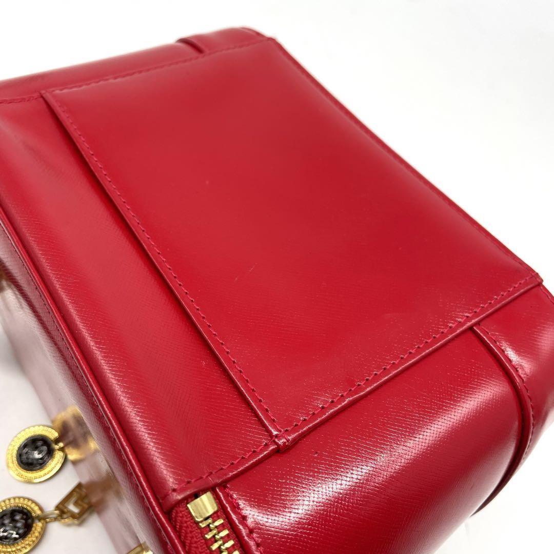 VERSACE Vanity Bag Accessory Pouch Sunburst Leather Red Authentic