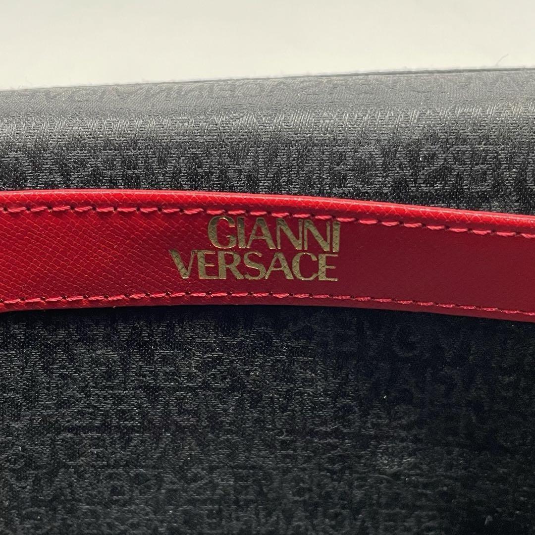 VERSACE Vanity Bag Accessory Pouch Sunburst Leather Red Authentic