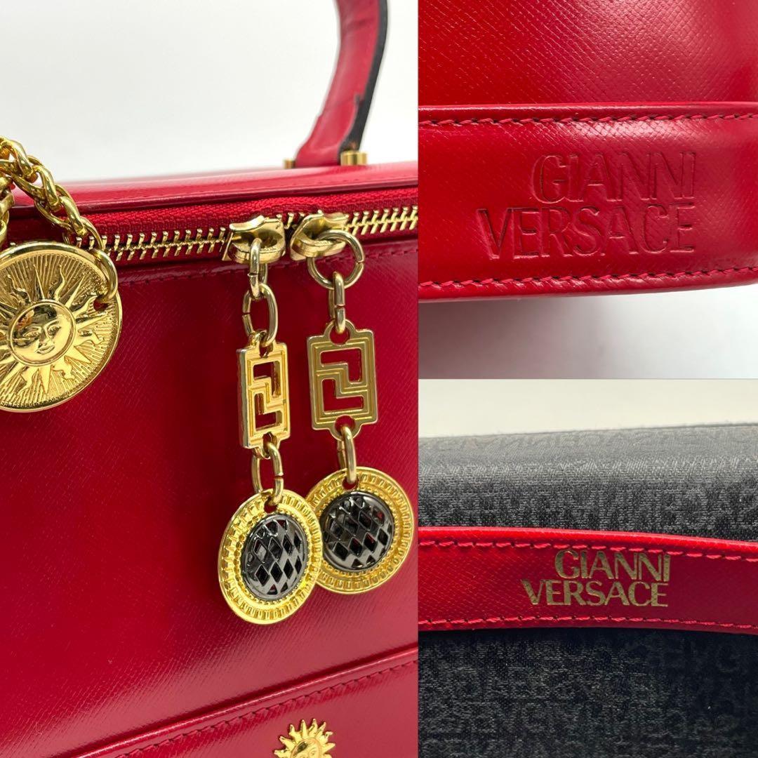 VERSACE Vanity Bag Accessory Pouch Sunburst Leather Red Authentic