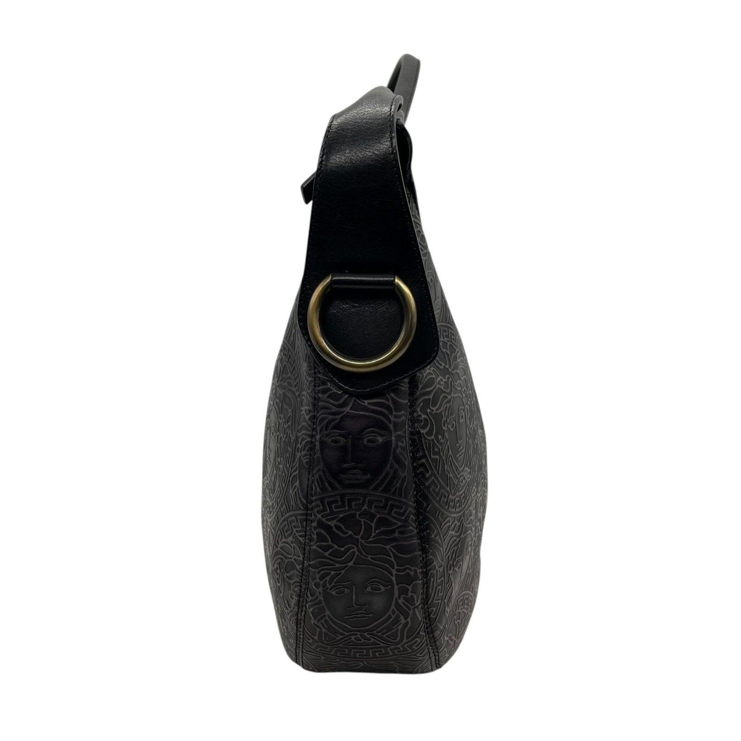 VERSACE Hand Shoulder Bag Tote Purse Medusa Leather Black Gray Authentic