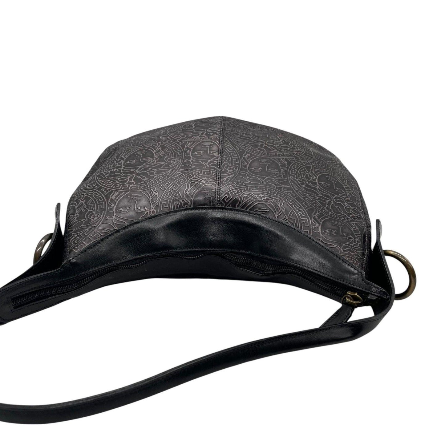 VERSACE Hand Shoulder Bag Tote Purse Medusa Leather Black Gray Authentic