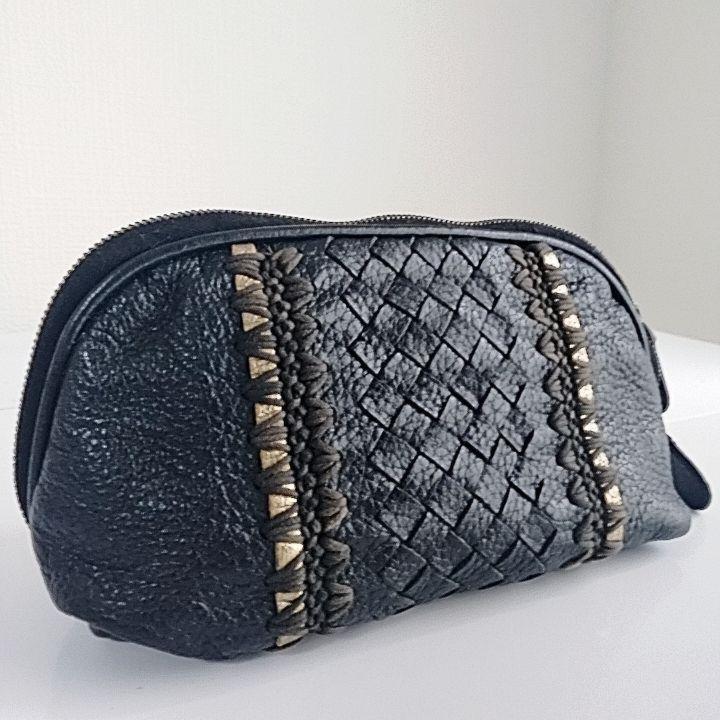 BOTTEGA VENETA Accessory Pouch Hand Pouch Intrecciato Leather Black Authentic