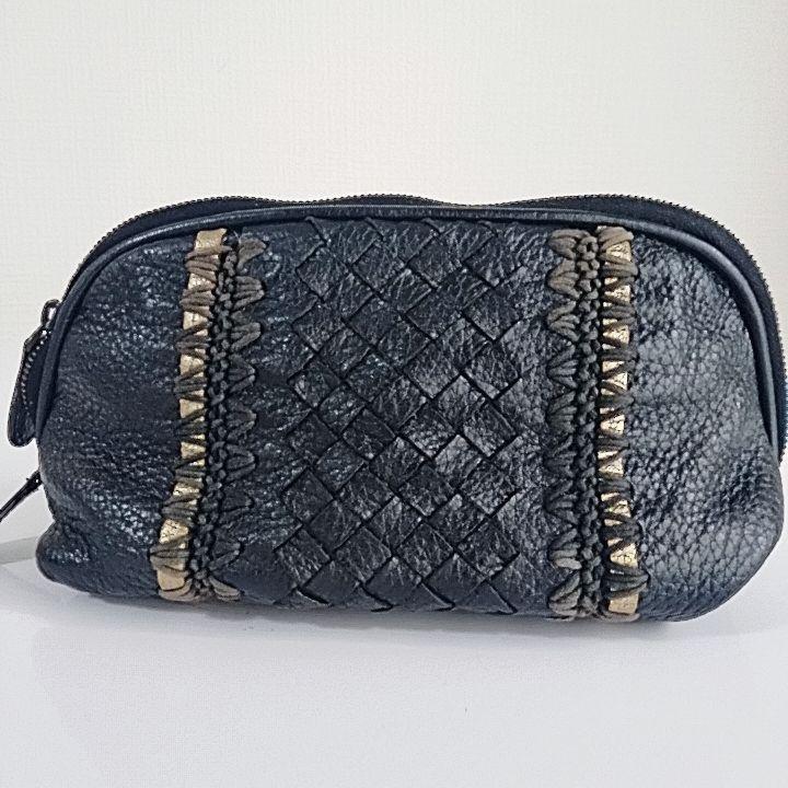 BOTTEGA VENETA Accessory Pouch Hand Pouch Intrecciato Leather Black Authentic