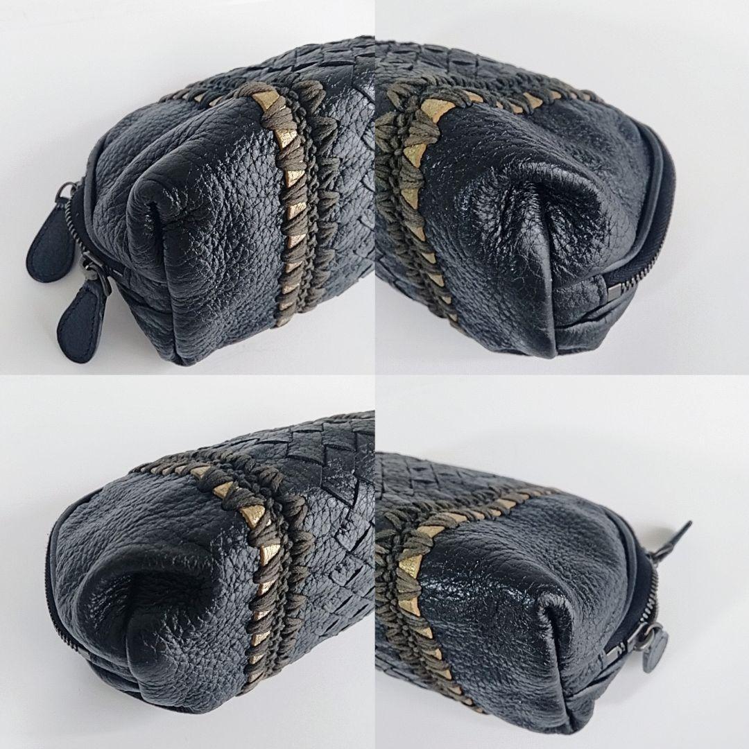 BOTTEGA VENETA Accessory Pouch Hand Pouch Intrecciato Leather Black Authentic
