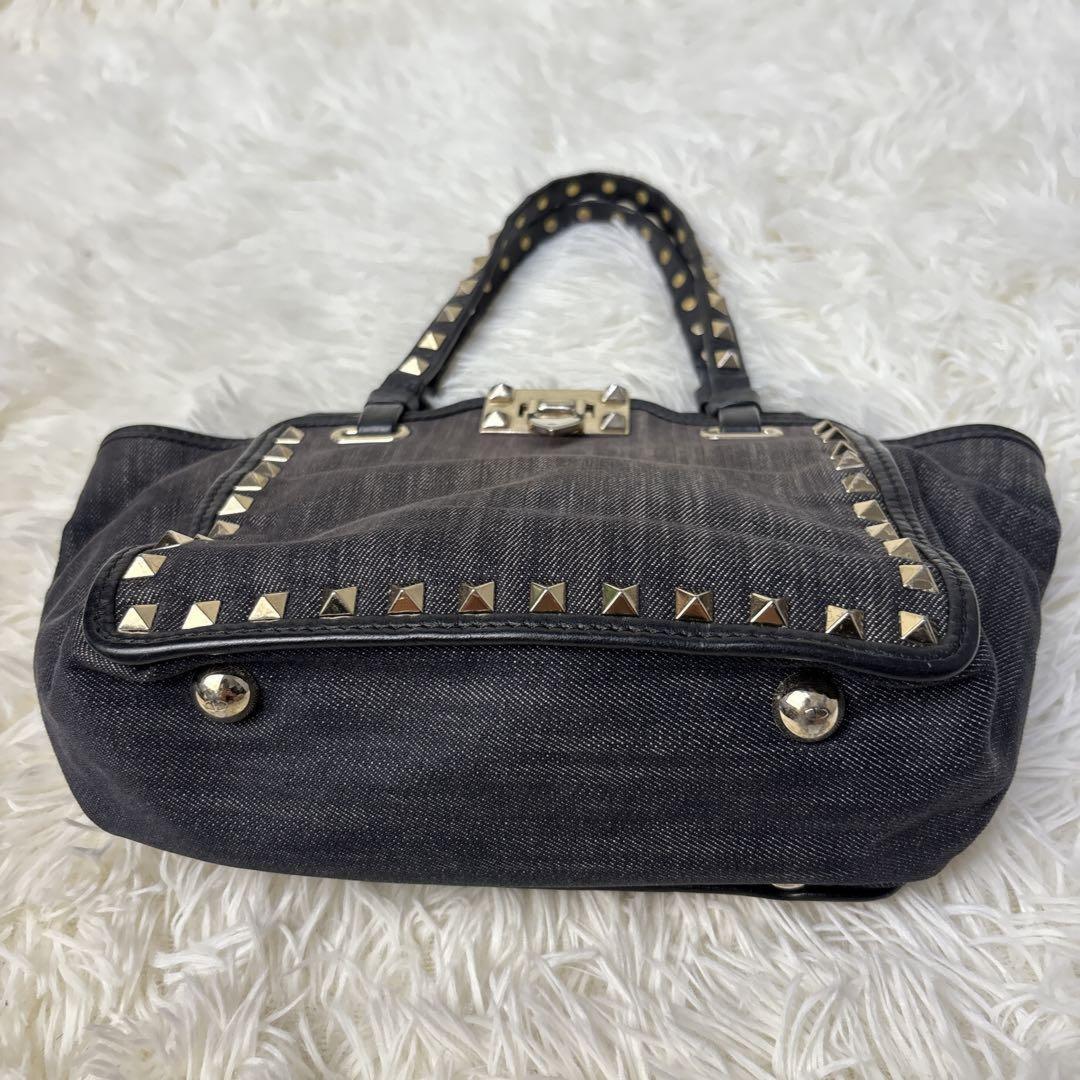 Valentino Garavani Hand Bag Tote Purse 2way studs Denim Authentic