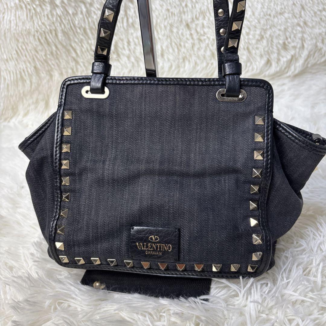 Valentino Garavani Hand Bag Tote Purse 2way studs Denim Authentic