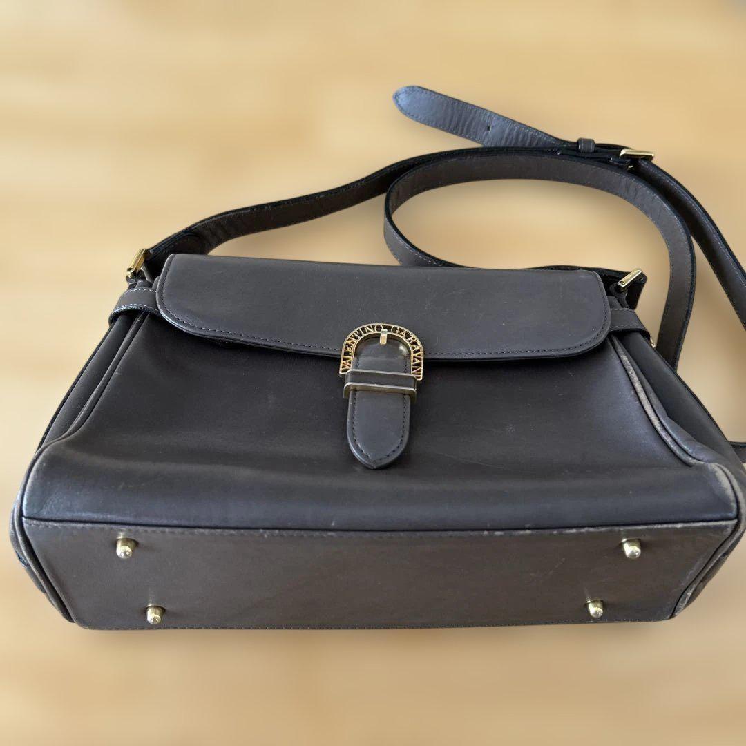 Valentino Garavani Shoulder Bag Purse Leather Gray Brown Authentic
