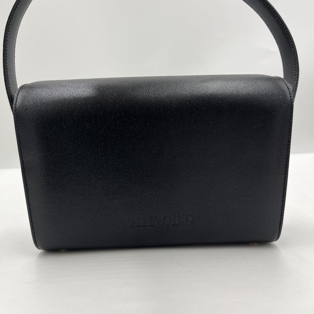 Valentino Hand Bag Tote Purse V Logo Leather Black Authentic