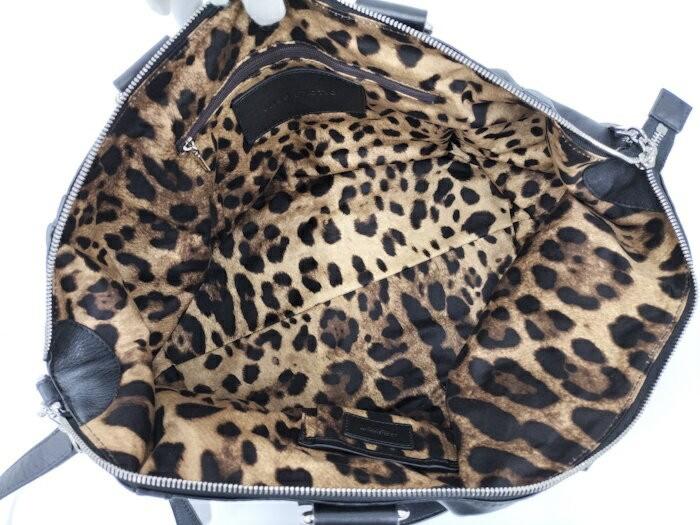Dolce & Gabbana Hand Shoulder Bag Tote Purse 2way Leopard Leather Black Auth