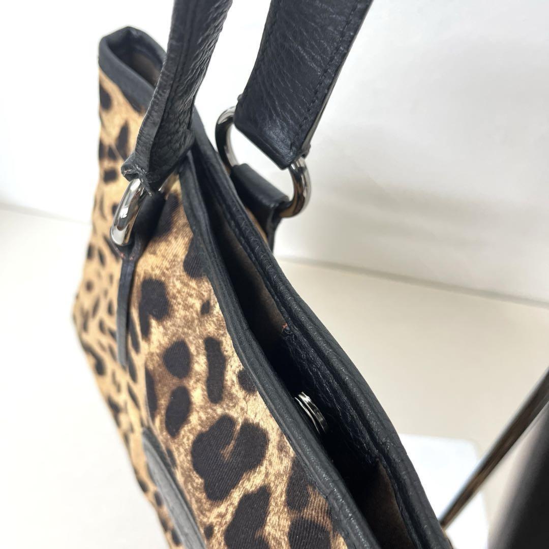 Dolce & Gabbana Hand Bag Tote Purse Leopard Leather Fabric Beige Black Authentic