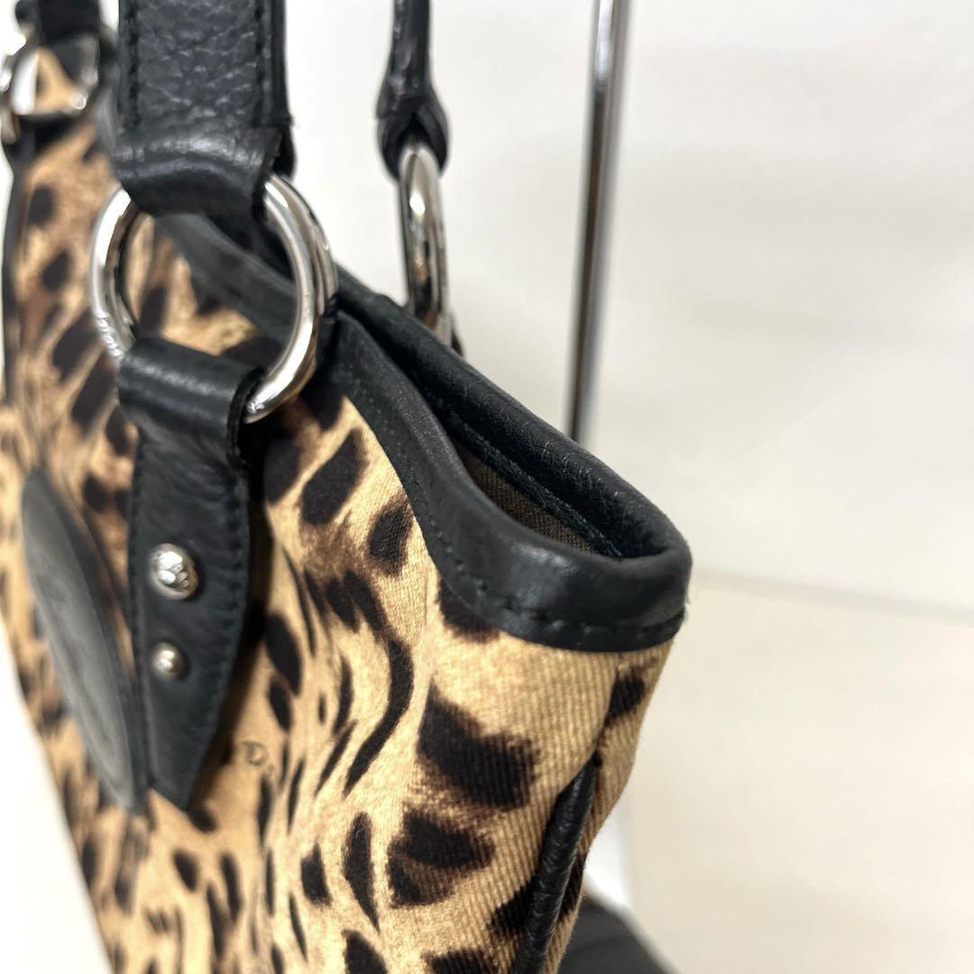 Dolce & Gabbana Hand Bag Tote Purse Leopard Leather Fabric Beige Black Authentic