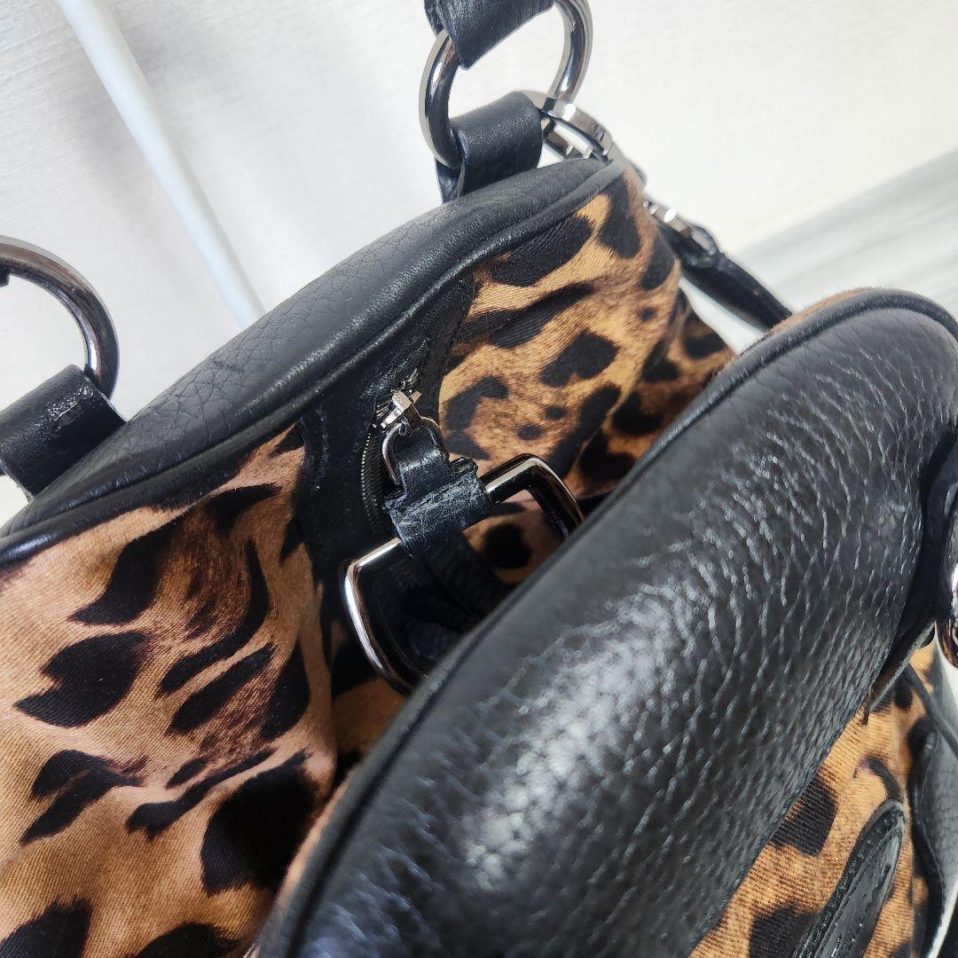 Dolce & Gabbana Shoulder Bag Purse Leopard Leather Canvas Brown Black Authentic