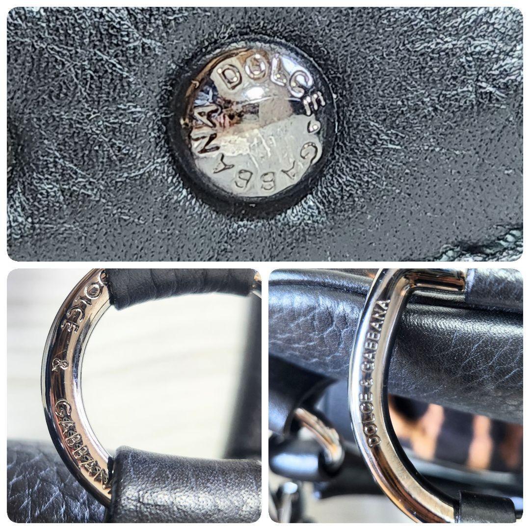 Dolce & Gabbana Shoulder Bag Purse Leopard Leather Canvas Brown Black Authentic