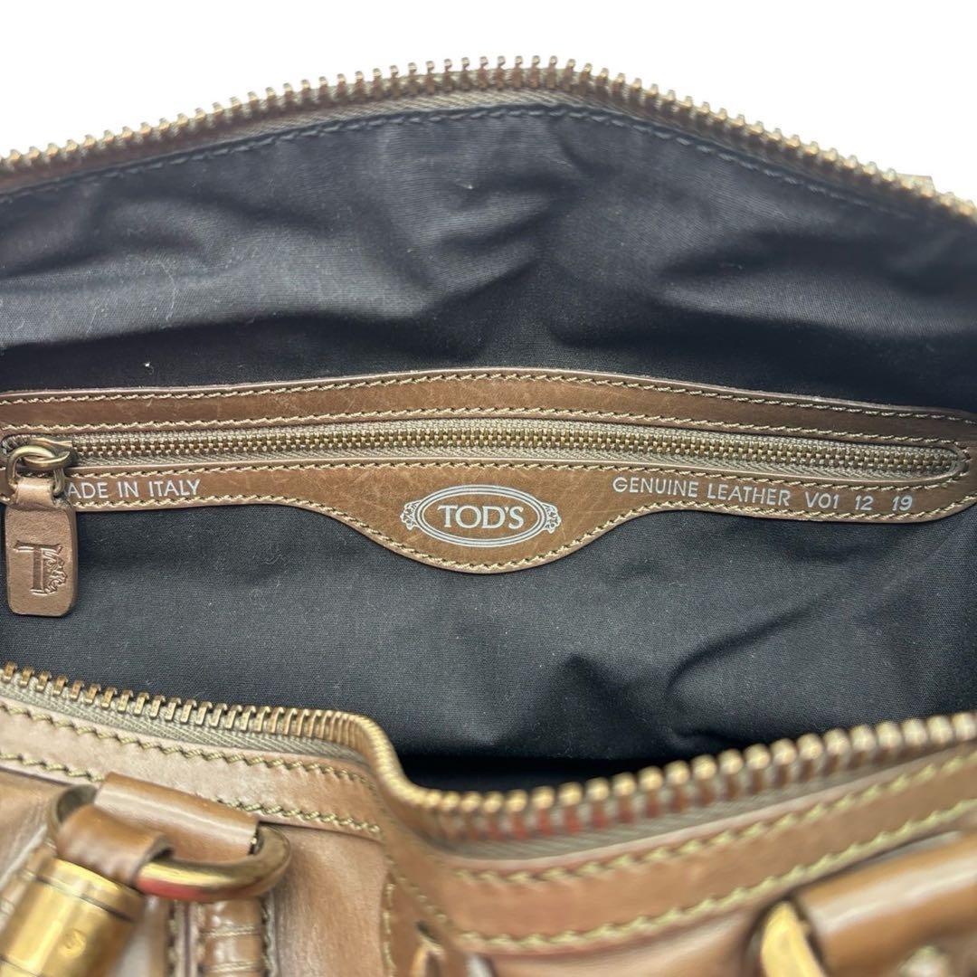 TOD'S Hand Bag Tote Purse Mini Boston Leather Brown Authentic