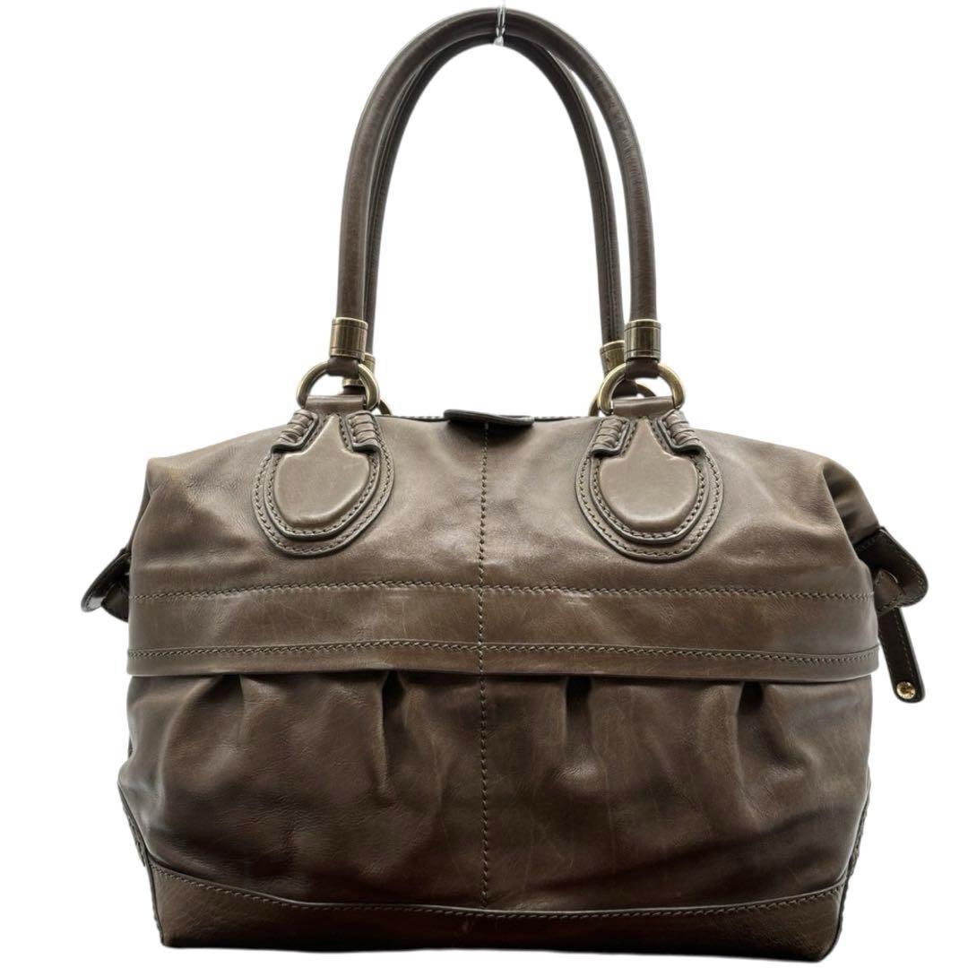 TOD'S Hand Bag Tote Purse Mini Boston Leather Brown Authentic