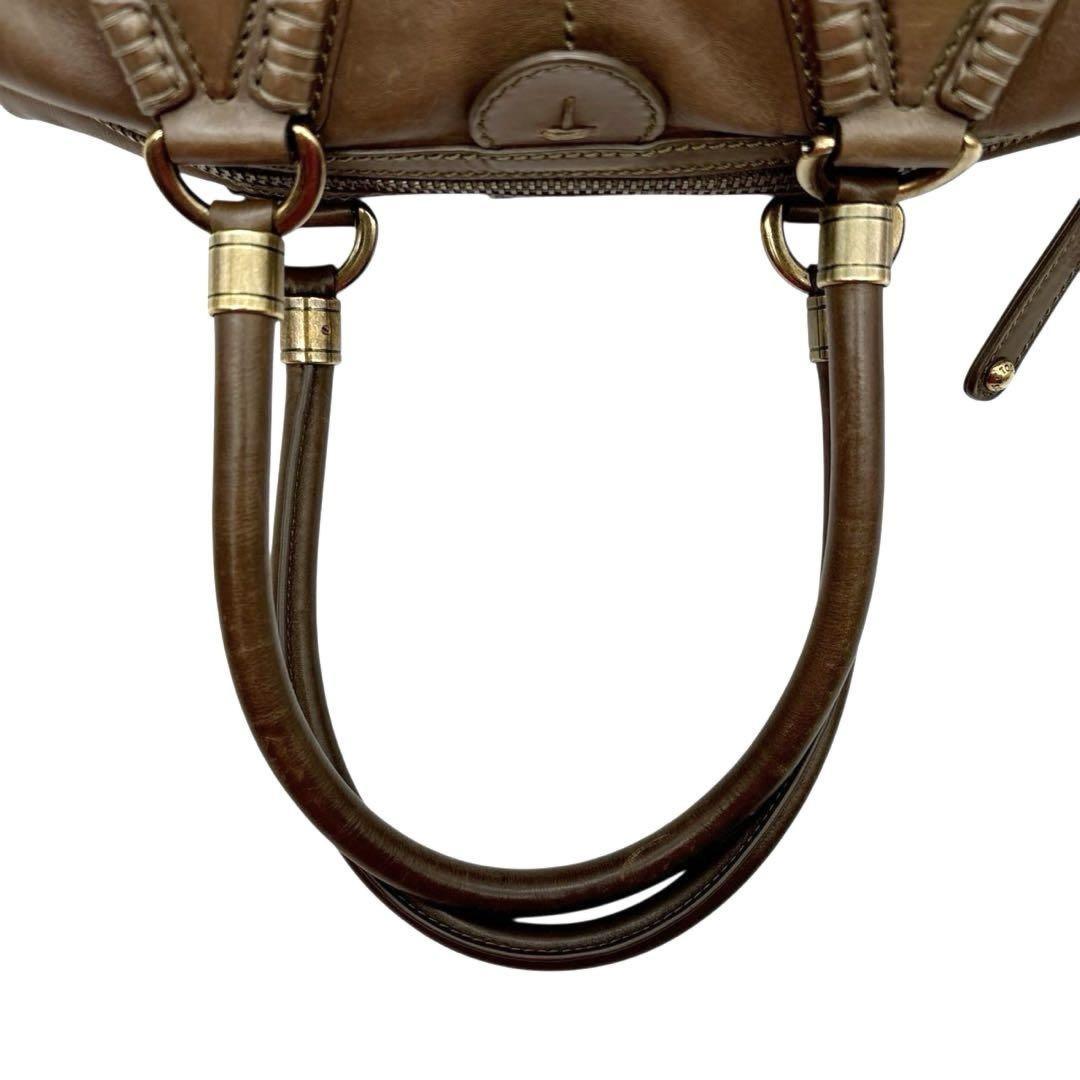 TOD'S Hand Bag Tote Purse Mini Boston Leather Brown Authentic