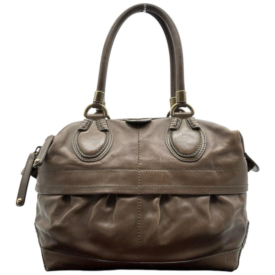 TOD'S Hand Bag Tote Purse Mini Boston Leather Brown Authentic