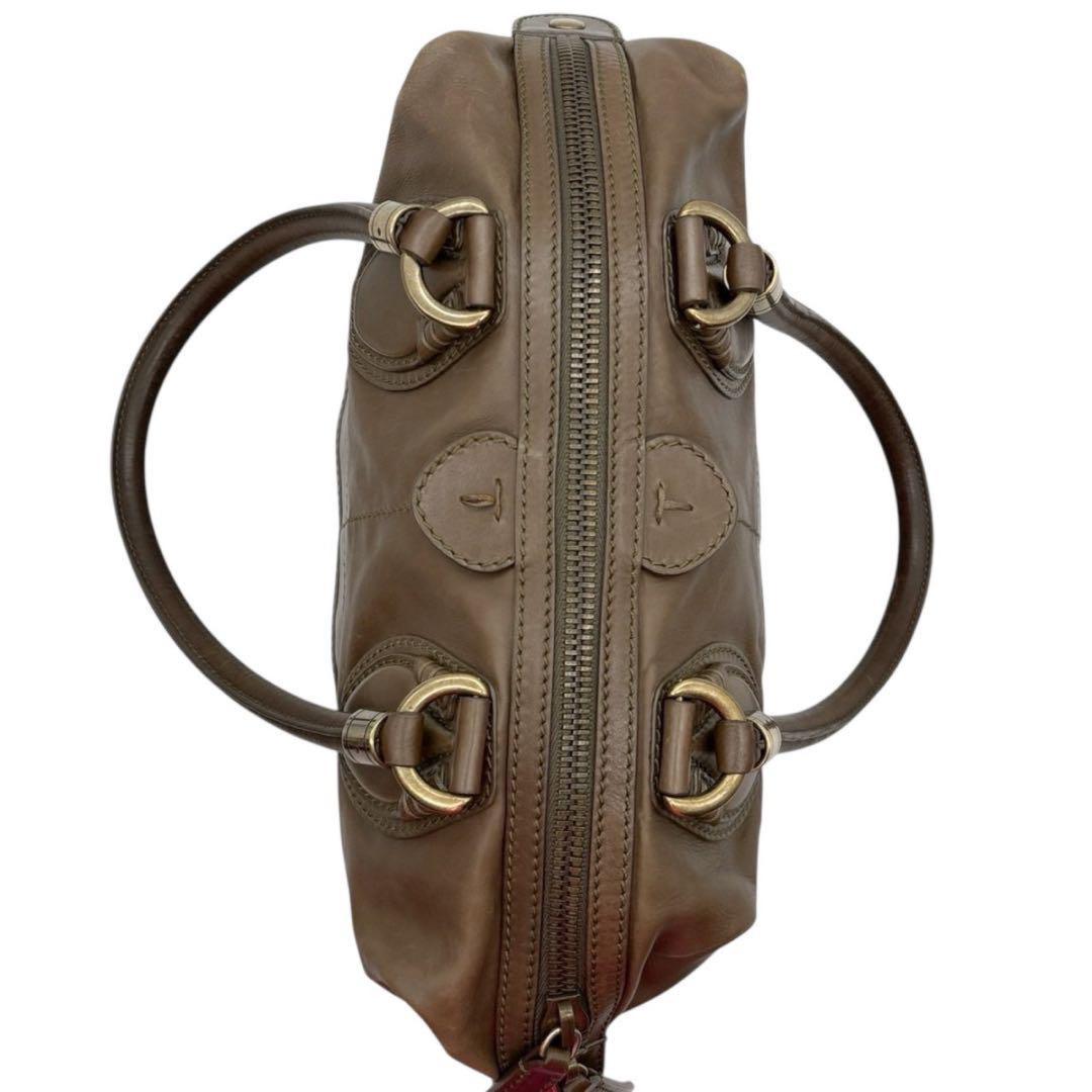TOD'S Hand Bag Tote Purse Mini Boston Leather Brown Authentic
