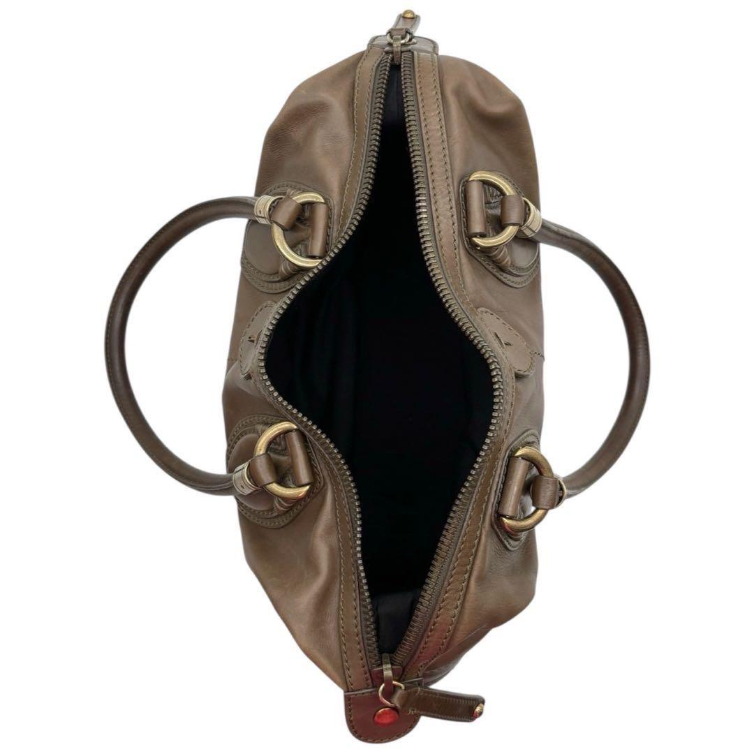 TOD'S Hand Bag Tote Purse Mini Boston Leather Brown Authentic