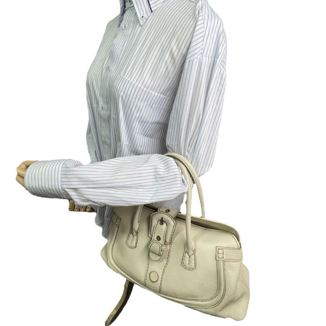 TOD'S Hand Bag Tote Purse Leather Off White Authentic