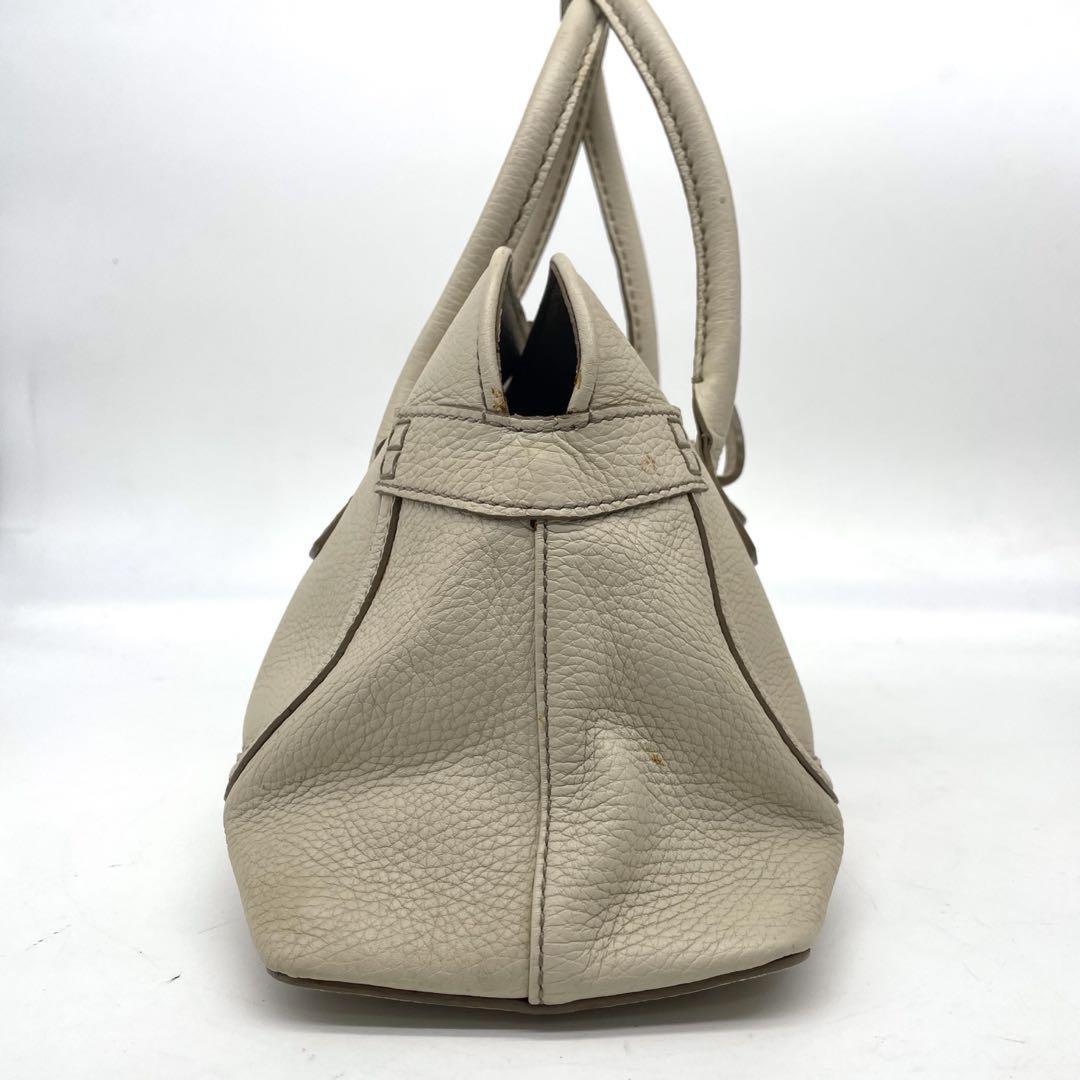TOD'S Hand Bag Tote Purse Leather Off White Authentic