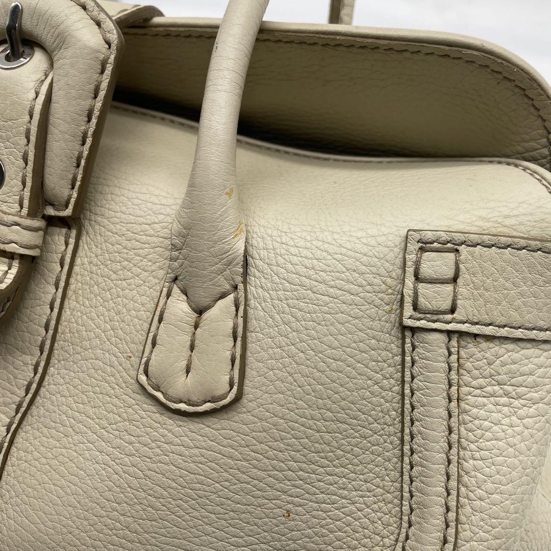TOD'S Hand Bag Tote Purse Leather Off White Authentic
