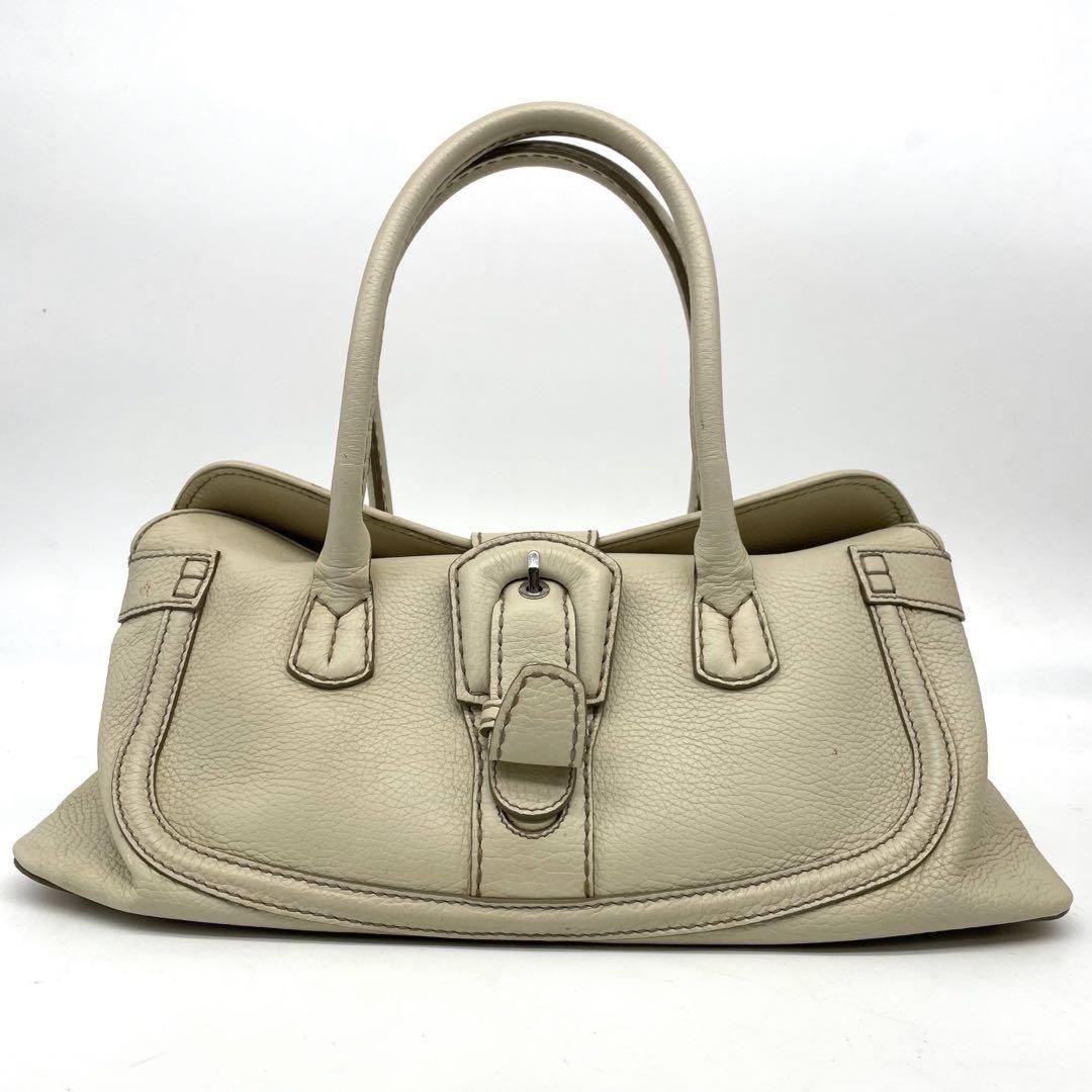 TOD'S Hand Bag Tote Purse Leather Off White Authentic