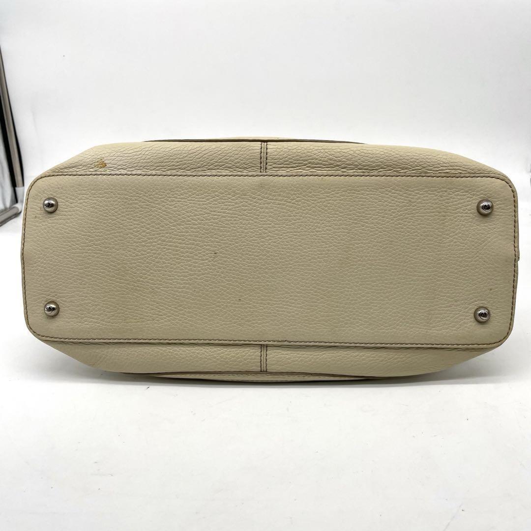TOD'S Hand Bag Tote Purse Leather Off White Authentic