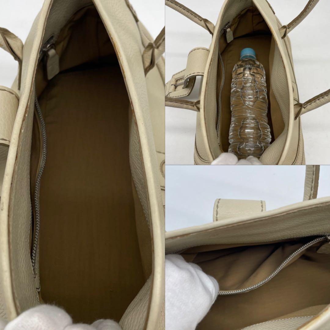 TOD'S Hand Bag Tote Purse Leather Off White Authentic