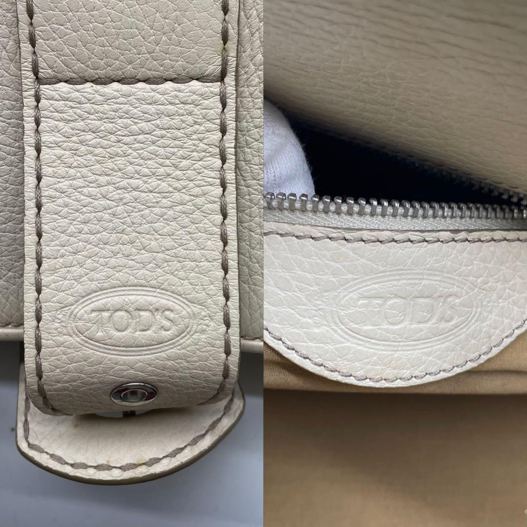 TOD'S Hand Bag Tote Purse Leather Off White Authentic