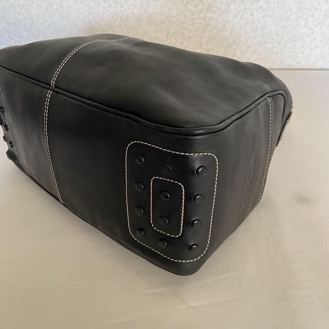 TOD'S Hand Shoulder Bag Tote Purse Logo Leather Black Authentic