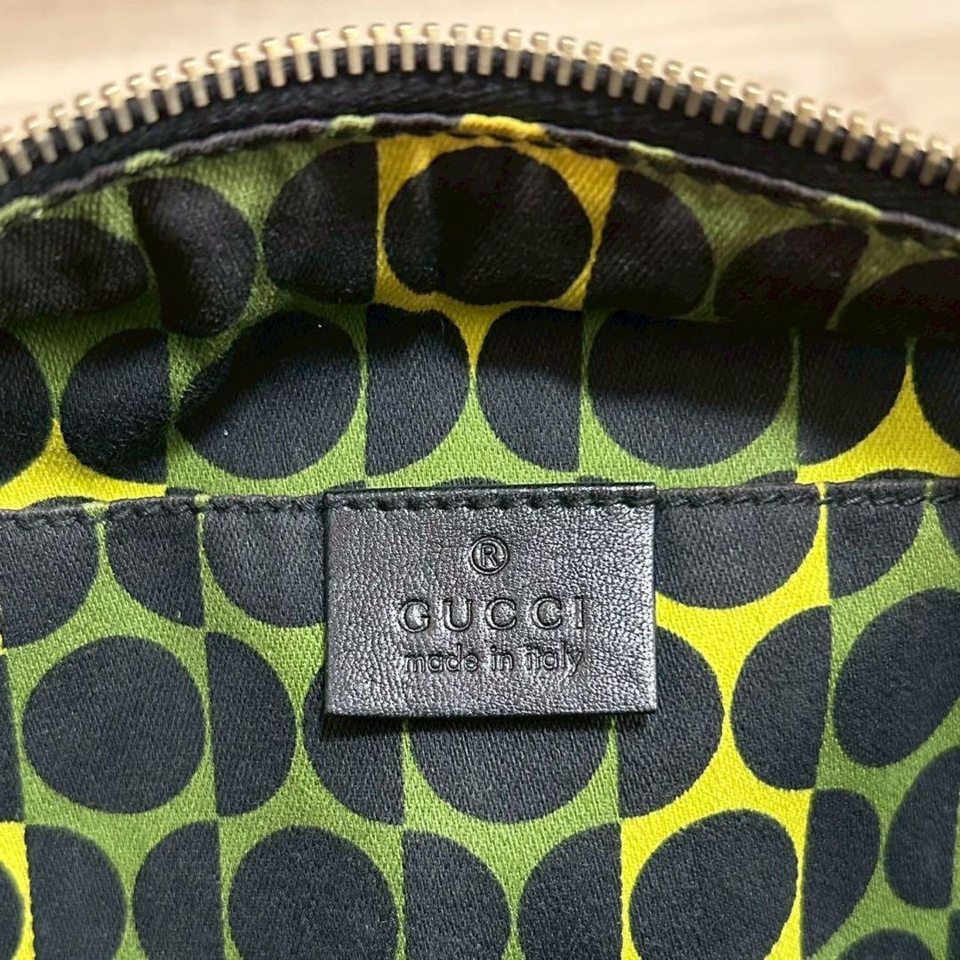 GUCCI Hand Bag Tote Purse Ribbon Leather Dark Green Black Authentic