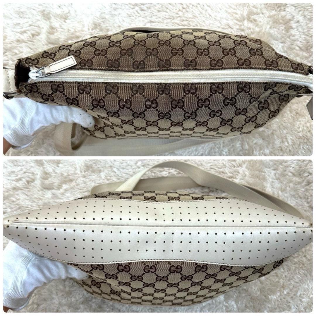 GUCCI Shoulder Bag Purse GG Canvas Leather Beige White Authentic