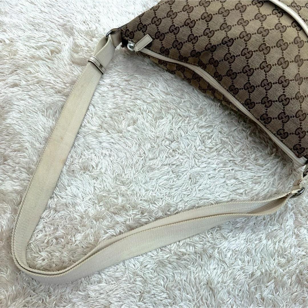 GUCCI Shoulder Bag Purse GG Canvas Leather Beige White Authentic