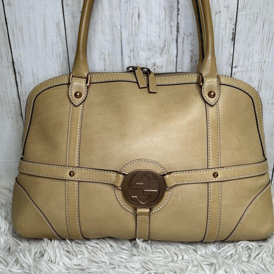 GUCCI Hand Bag Tote Purse Boston Bag Interlocking Leather Brown Authentic