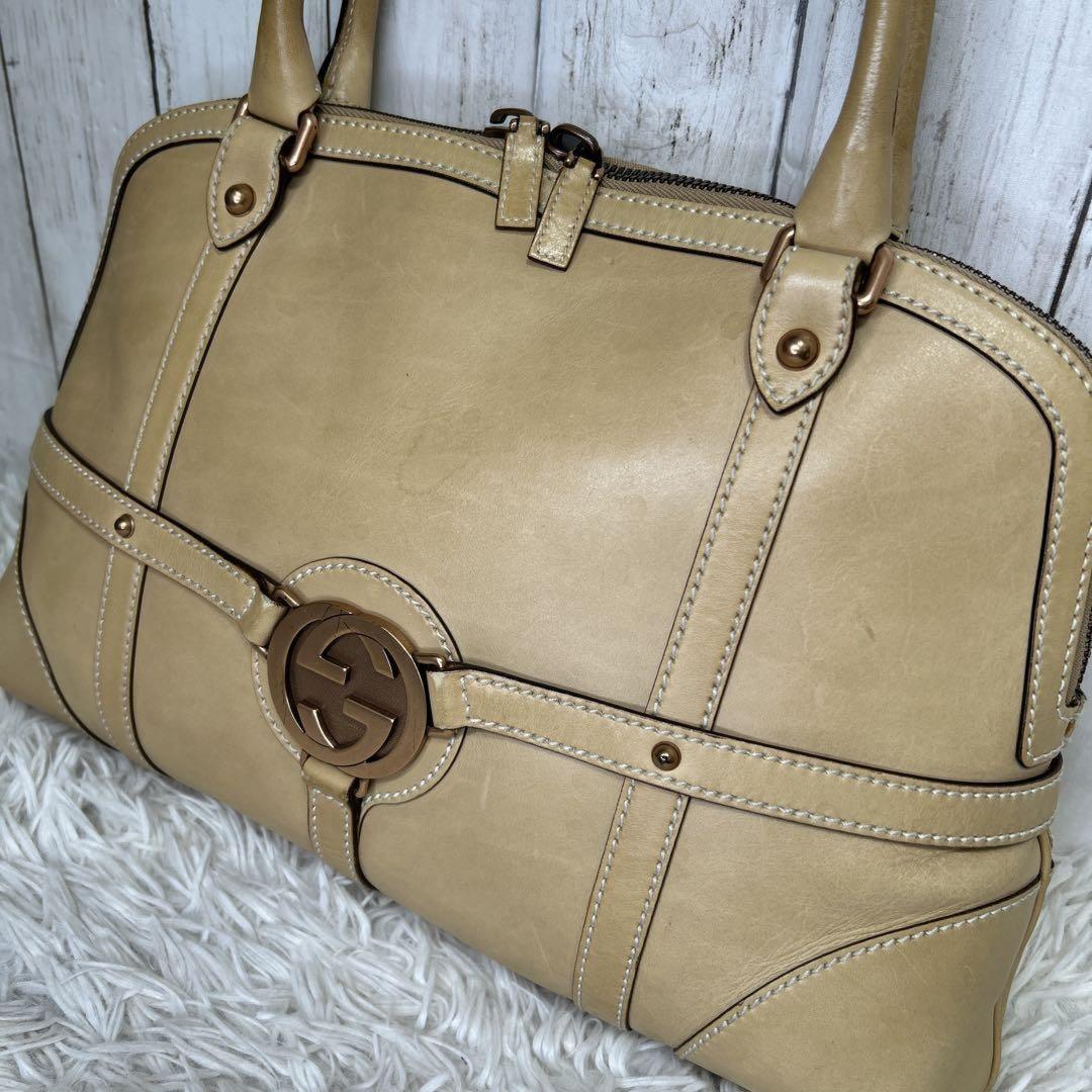 GUCCI Hand Bag Tote Purse Boston Bag Interlocking Leather Brown Authentic
