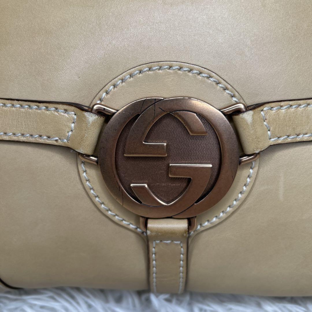 GUCCI Hand Bag Tote Purse Boston Bag Interlocking Leather Brown Authentic