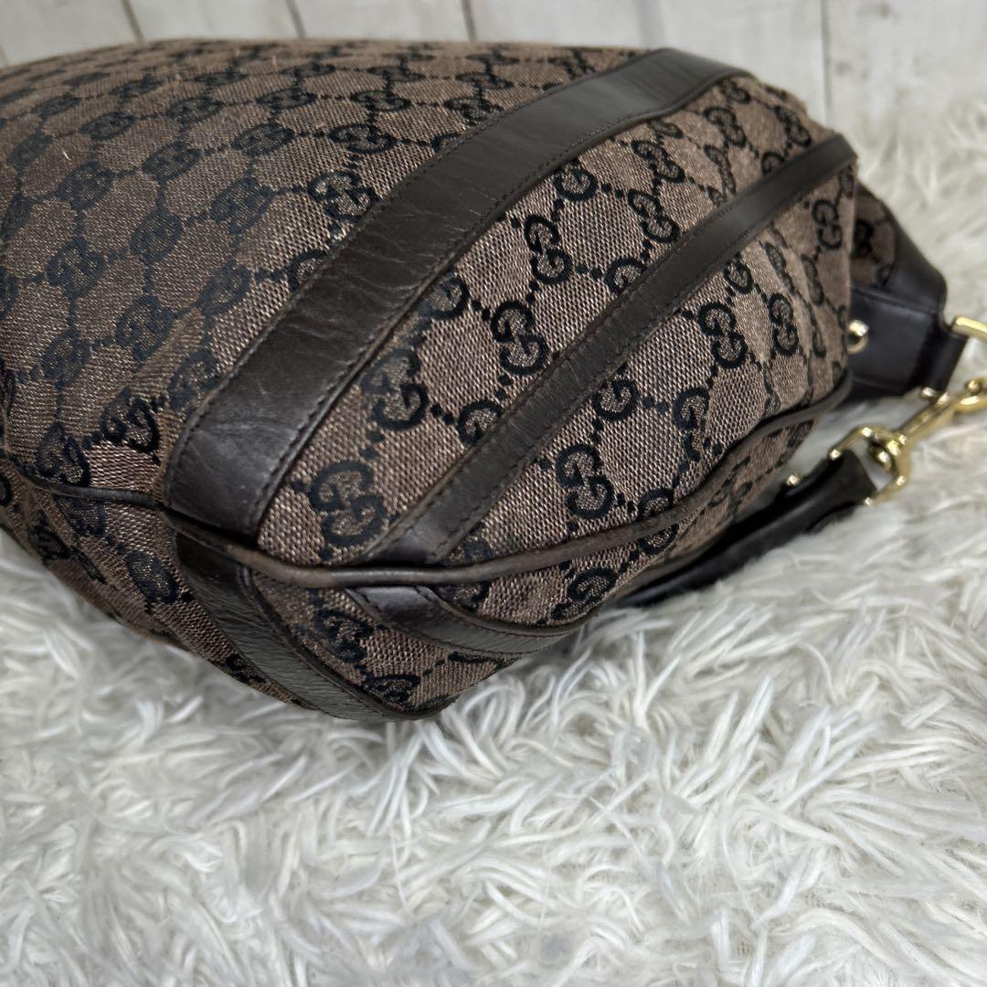 GUCCI Hand Shoulder Bag Tote Purse GG Supreme Leather Brown Authentic