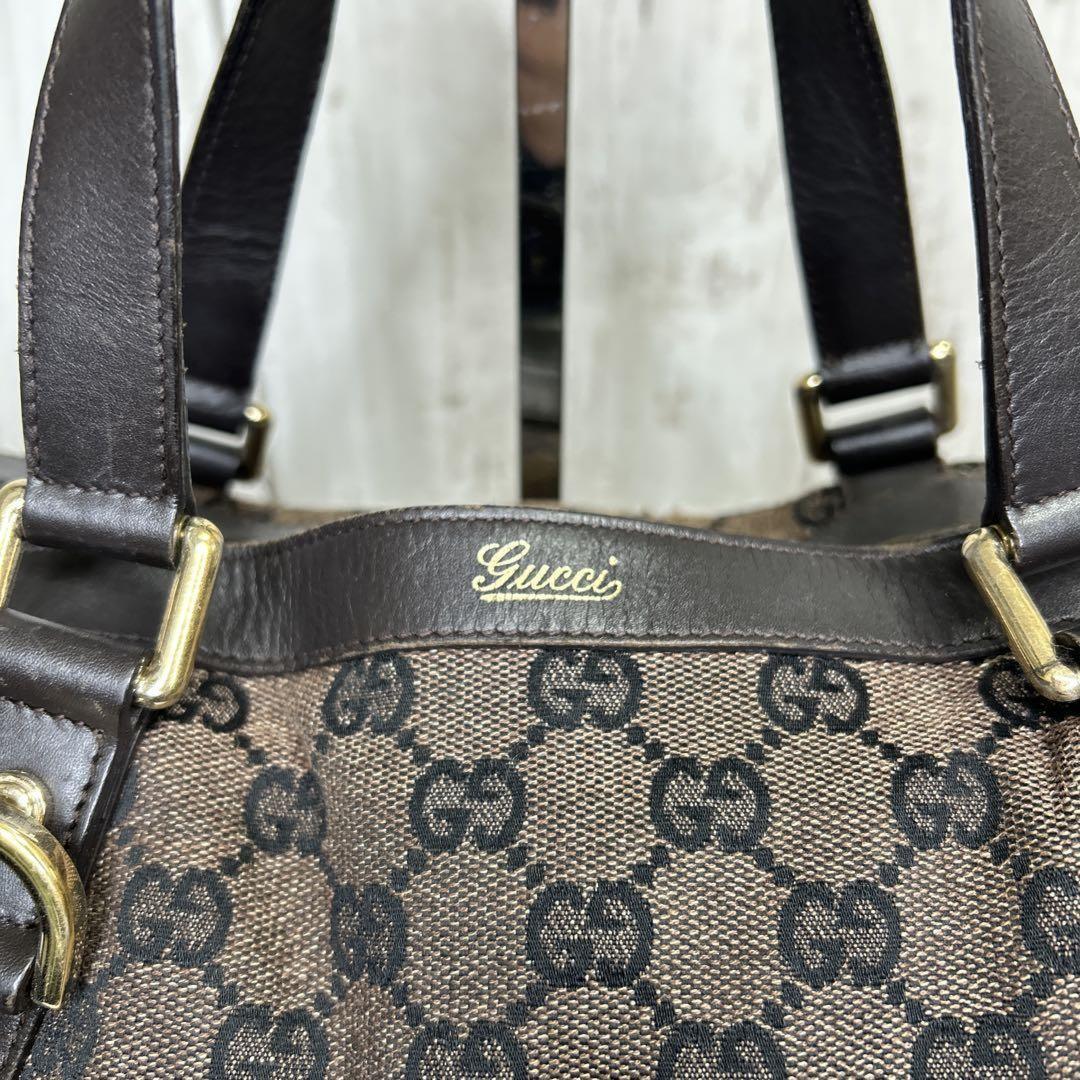 GUCCI Hand Shoulder Bag Tote Purse GG Supreme Leather Brown Authentic